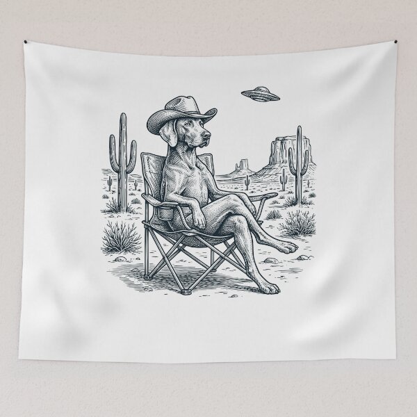 Item preview, Vintage Weimaraner Cowboy UFO Western Alien Dog Lover designed and sold by DoodleTortle.