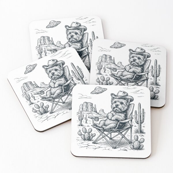Item preview, Vintage Yorkshire Terrier Cowboy UFO Western Alien Dog Lover designed and sold by DoodleTortle.