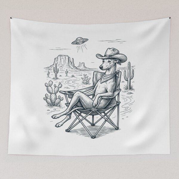 Item preview, Vintage Whippet Cowboy UFO Western Alien Dog Lover designed and sold by DoodleTortle.