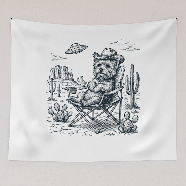 Item preview, Vintage Yorkshire Terrier Cowboy UFO Western Alien Dog Lover designed and sold by DoodleTortle.