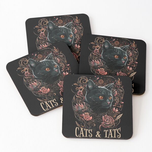 Item preview, Cats and Tats Black Cat Floral Tattoo Style Design designed and sold by Modaozushi216.