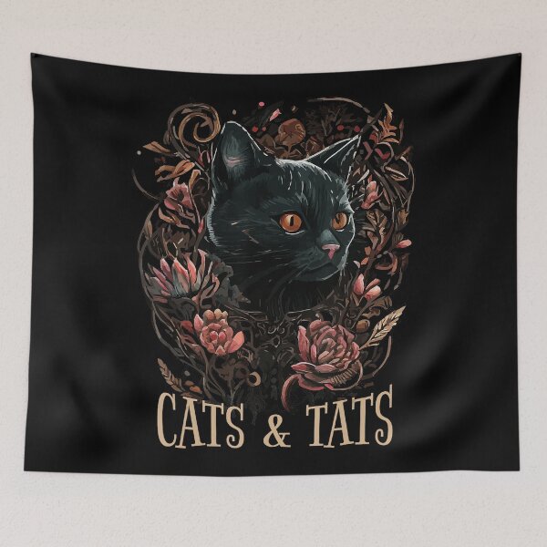 Item preview, Cats and Tats Black Cat Floral Tattoo Style Design designed and sold by Modaozushi216.