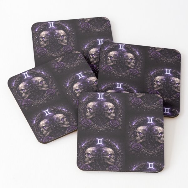 Item preview, Gemini Gothic Skull Zodiac Sign – Dark Astrology Twins, Celestial Purple Roses, Gothic Zodiac Art designed and sold by Bonitivity Zodiacs.