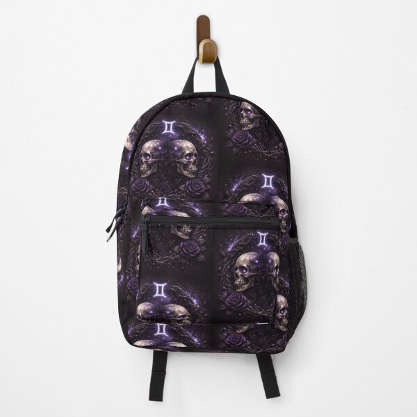 Item preview, Gemini Gothic Skull Zodiac Sign – Dark Astrology Twins, Celestial Purple Roses, Gothic Zodiac Art designed and sold by Bonitivity Zodiacs.