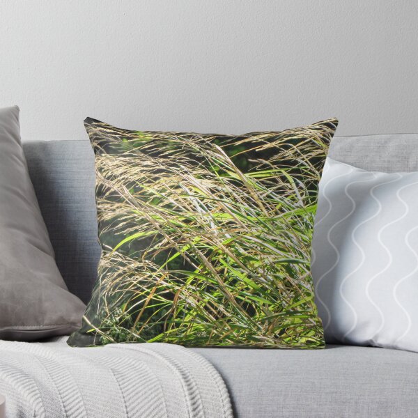Item preview, Sunlit Tall Wild Grass Bending In Breeze With Golden Seedheads And Lush Green Blades designed and sold by Nmallia.