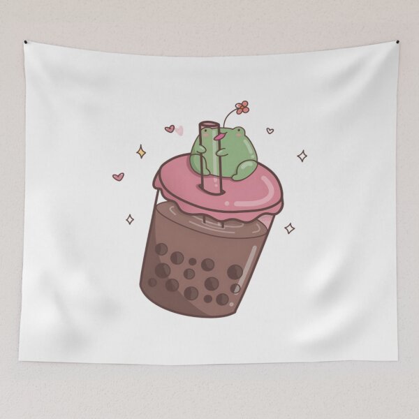 Item preview, Cute Frog Relaxing On Boba Tea Kawaii Aesthetic designed and sold by Kahakime.