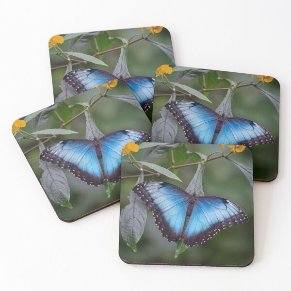 Item preview, Electric Blue – Blue Morpho Butterfly on Tropical Flowers, Rainforest Wildlife Photography designed and sold by WildFrameNature.