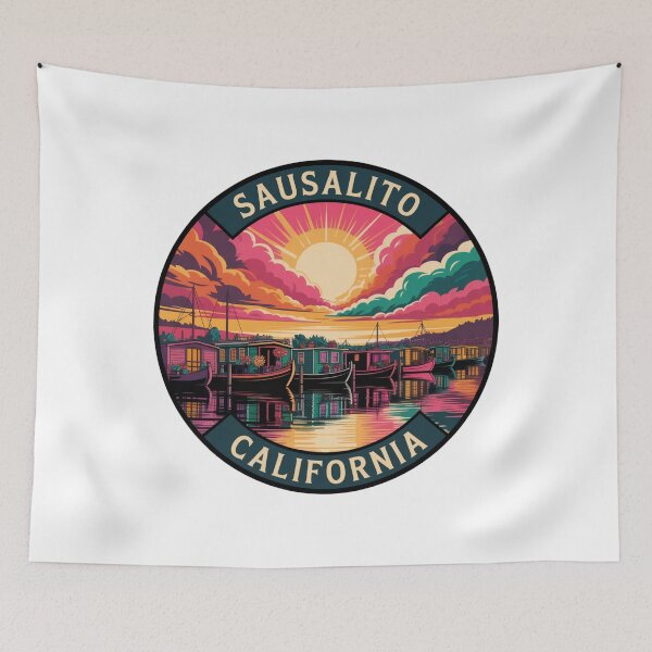 Item preview, Sausalito California: Colorful Houseboat Harbor Illustration designed and sold by CircinusStore.
