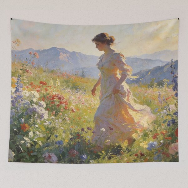 Item preview, Elegant Woman in Nature Wall Art, Impressionist Meadow & Mountain Landscape designed and sold by BlareBlare.