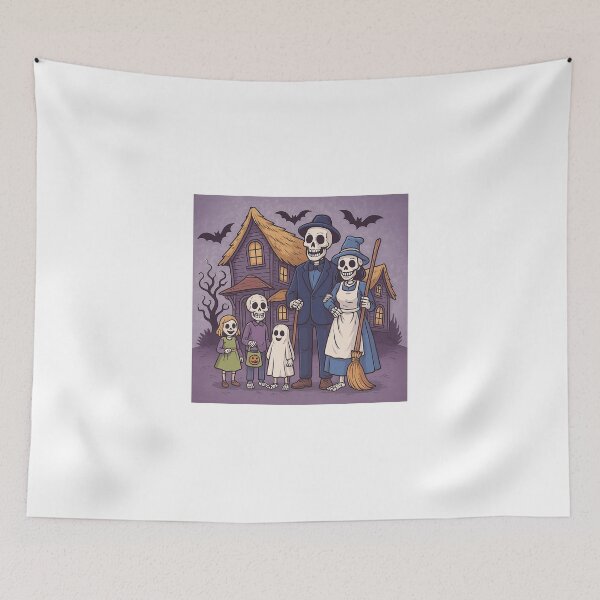 Item preview, Skeleton Family Halloween Night – Spooky Haunted House Scene designed and sold by best-2025.