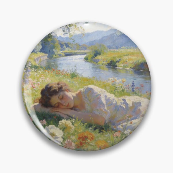 Item preview, Dreamy Flower Field Painting, Impressionist Woman Sleeping in Wildflower Meadow designed and sold by BlareBlare.