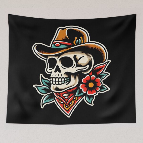 Item preview, Cowboy Skull With Rose Western Tattoo Style Design designed and sold by Modaozushi216.