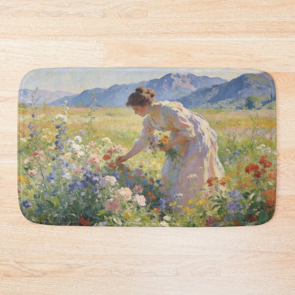 Item preview, Beautiful Woman in Blooming Meadow, Impressionism Style Floral Landscape Wall Art designed and sold by BlareBlare.