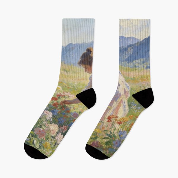 Item preview, Beautiful Woman in Blooming Meadow, Impressionism Style Floral Landscape Wall Art designed and sold by BlareBlare.