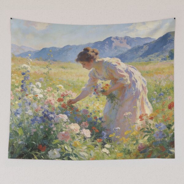 Item preview, Beautiful Woman in Blooming Meadow, Impressionism Style Floral Landscape Wall Art designed and sold by BlareBlare.
