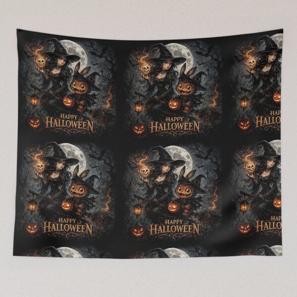 Item preview, Dark Witch and Labubu in Haunted Woods – Gothic Halloween Art Design designed and sold by best-2025.