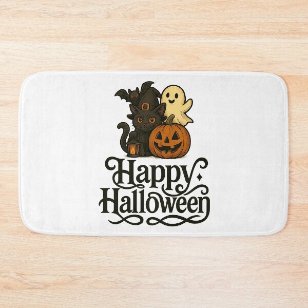 Item preview, Spooky Cat, Pumpkin, Ghost & Bat – Happy Halloween T-Shirt Design designed and sold by best-2025.