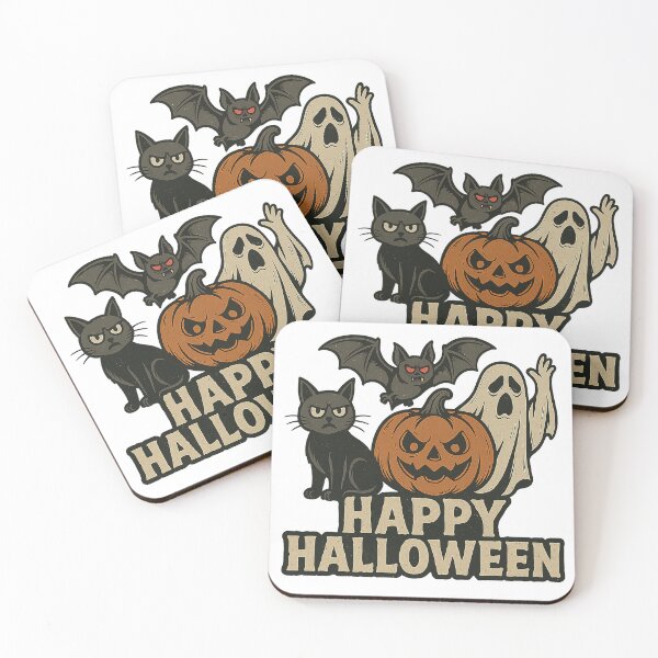 Item preview, Spooky Cat, Pumpkin, Ghost & Bat – Happy Halloween T-Shirt Design designed and sold by best-2025.