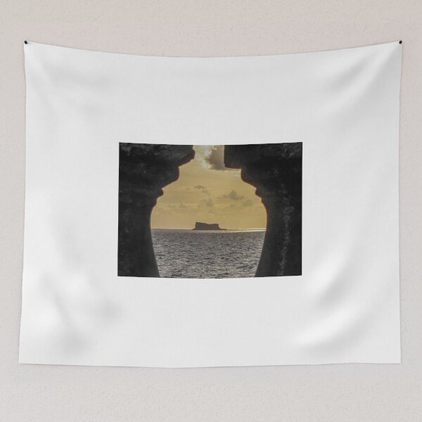 Item preview, Sunset Sea View Through Stone Balustrade Profiles Framing Distant Island On The Horizon designed and sold by Nmallia.