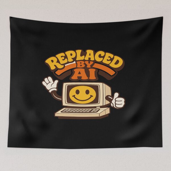 Item preview, Retro Cartoon Computer “Replaced by AI” – Funny Tech Illustration for Digital Creators & Marketers designed and sold by Bright Nest Studio.