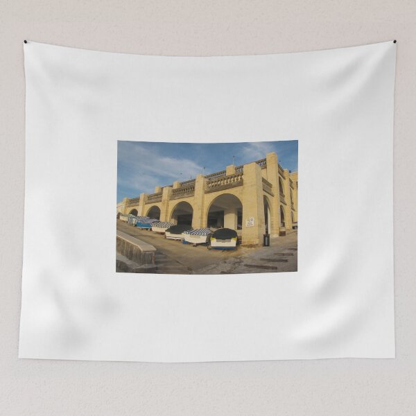 Item preview, Rowboats Stored Under Arched Stone Boathouse With Striped Covers On Sunny Waterfront designed and sold by Nmallia.