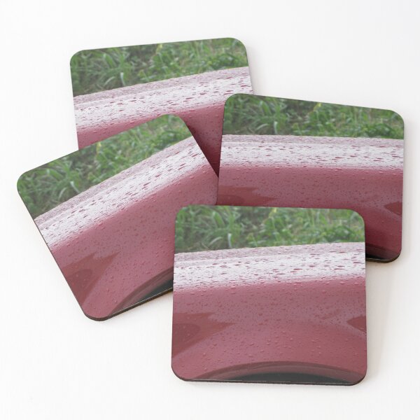 Item preview, Red Car Fender Close-Up With Raindrops on Glossy Paint After Rain Outdoors designed and sold by Nmallia.