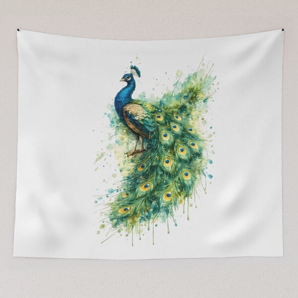Artikelvorschau, Pfau Aquarell Splash Kunst Design entworfen und verkauft von giachem99.