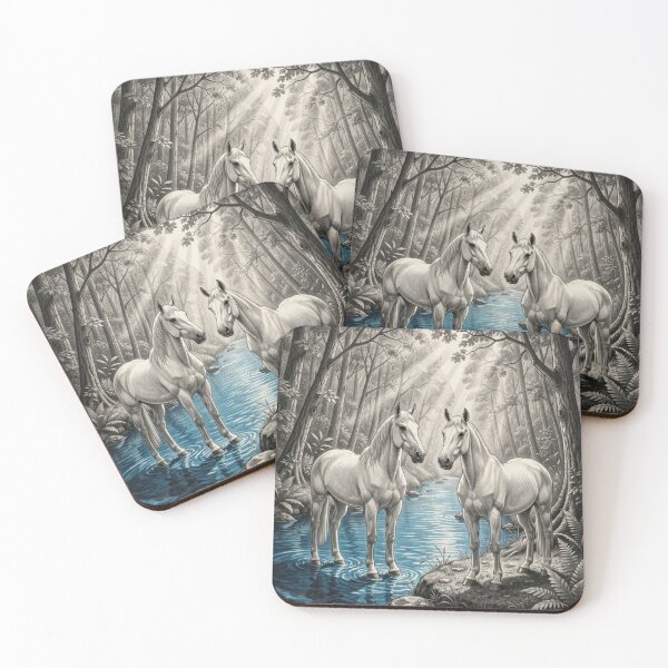 Item preview, Mystical forest horses in magical light – Fantasy Art Painting designed and sold by FotoworldEdel.