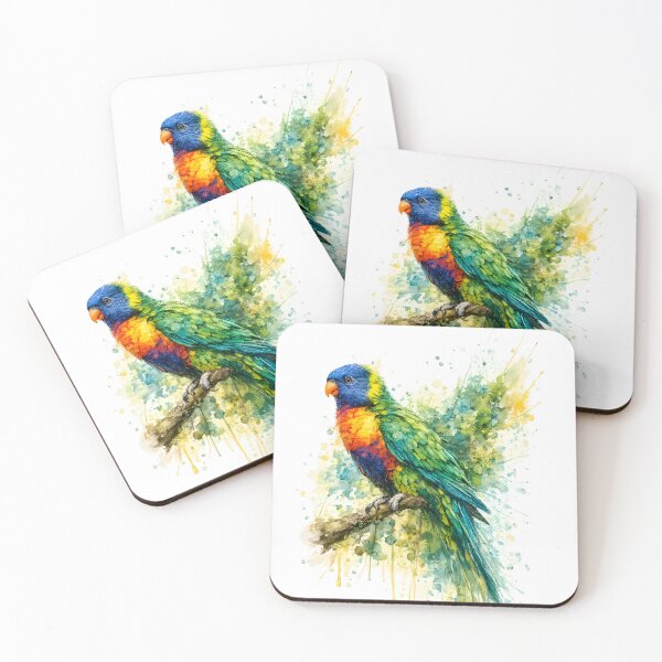 Item preview, All-color lorikeet watercolor splash bird art designed and sold by giachem99.