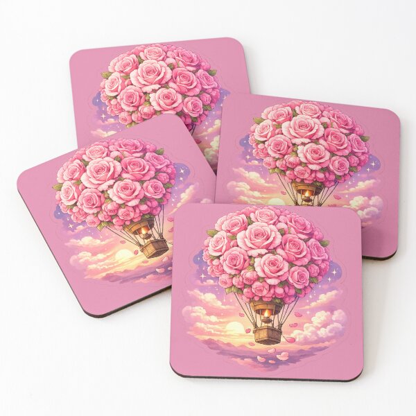 Artikelvorschau, Romantic Rose Hot Air Balloon – Dreamy Floral Sunset Aesthetic entworfen und verkauft von MrsMimpi.