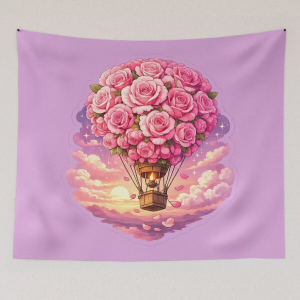 Artikelvorschau, Romantic Rose Hot Air Balloon – Dreamy Floral Sunset Aesthetic entworfen und verkauft von MrsMimpi.