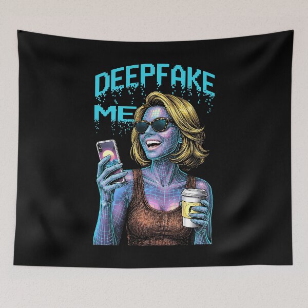 Item preview, Deepfake Me Funny Computer Wireframe Social Influencer Girl designed and sold by GrandeDuc.