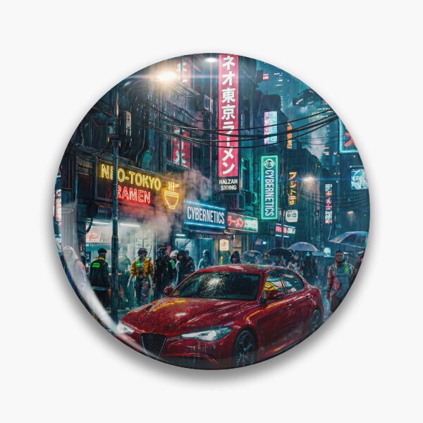 Item preview, Red Sports Car Navigating A Rainy Neon Cyberpunk City Street designed and sold by RevUpDesign.