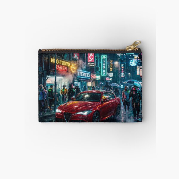 Item preview, Red Sports Car Navigating A Rainy Neon Cyberpunk City Street designed and sold by RevUpDesign.