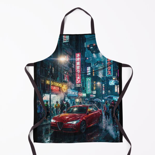 Item preview, Red Sports Car Navigating A Rainy Neon Cyberpunk City Street designed and sold by RevUpDesign.
