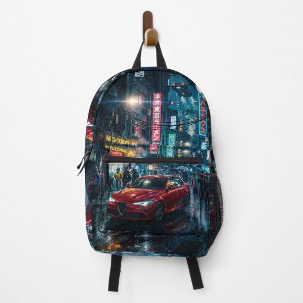 Item preview, Red Sports Car Navigating A Rainy Neon Cyberpunk City Street designed and sold by RevUpDesign.