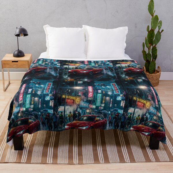 Item preview, Red Sports Car Navigating A Rainy Neon Cyberpunk City Street designed and sold by RevUpDesign.