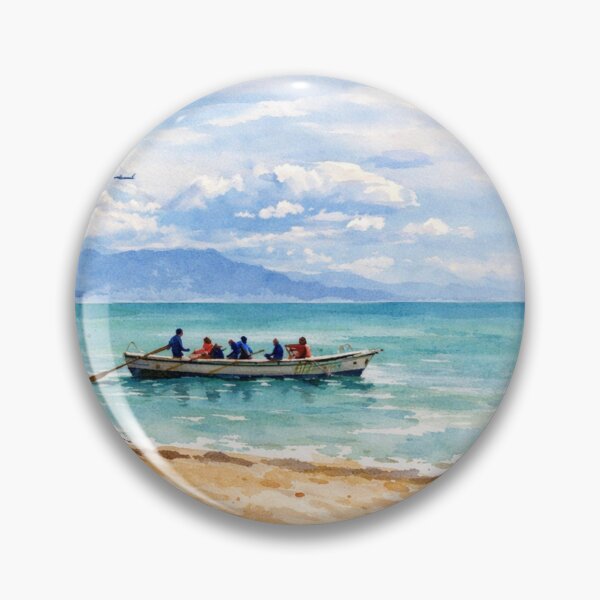 Item preview, Quiet Rowboat on a Turquoise Sea – Coastal Watercolor designed and sold by Gina_BreWe.