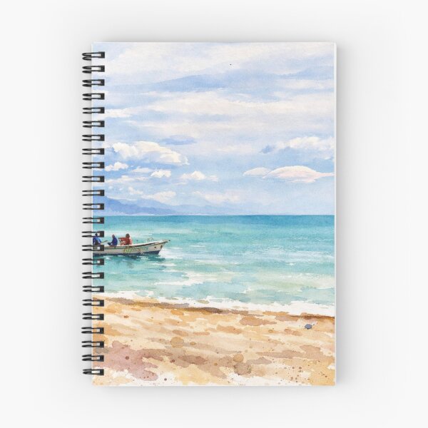 Item preview, Quiet Rowboat on a Turquoise Sea – Coastal Watercolor designed and sold by Gina_BreWe.