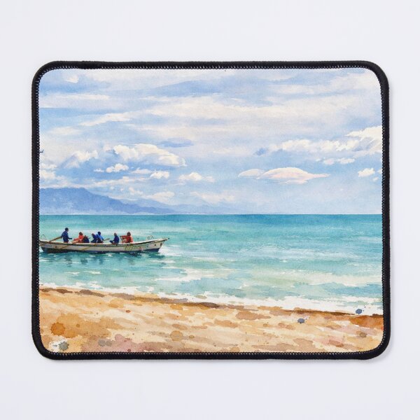 Item preview, Quiet Rowboat on a Turquoise Sea – Coastal Watercolor designed and sold by Gina_BreWe.