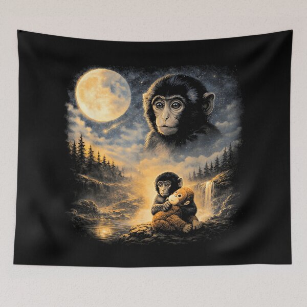 Item preview, Cute Monkey Holding Plush Toy Moonlight Dream Aesthetic Art Shirt designed and sold by Daisy Grimes.