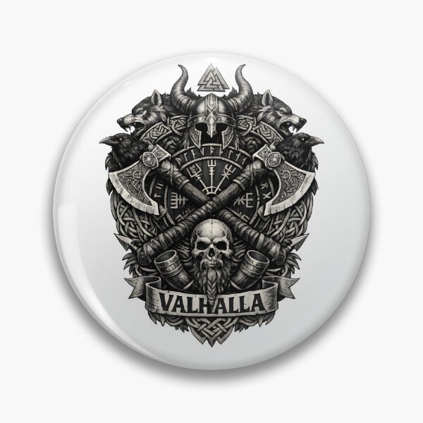 Item preview, Valhalla Viking Warrior T-Shirt – Norse Mythology Skull, Axes, Wolves and Ravens Nordic Design designed and sold by R3X .