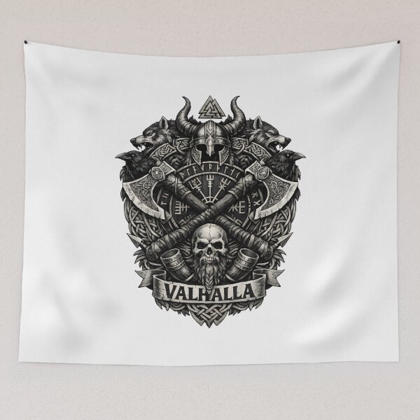 Item preview, Valhalla Viking Warrior T-Shirt – Norse Mythology Skull, Axes, Wolves and Ravens Nordic Design designed and sold by R3X .