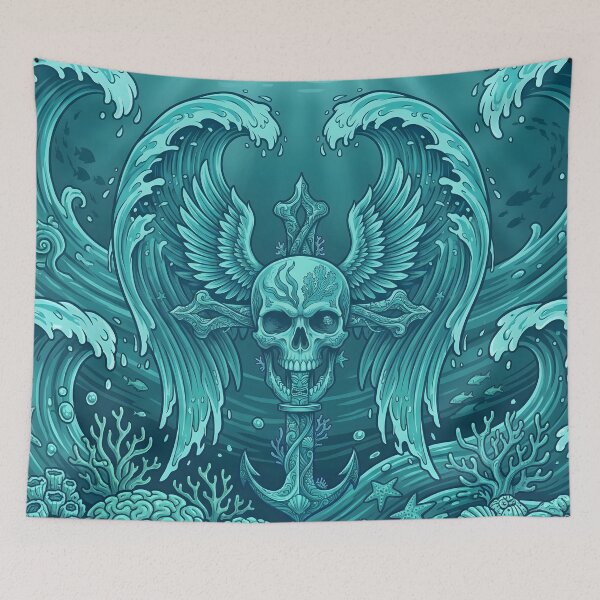 Item preview, Dynamic Winged Skull Cross Dark Surf Tattoo Art designed and sold by MarCinu Art.