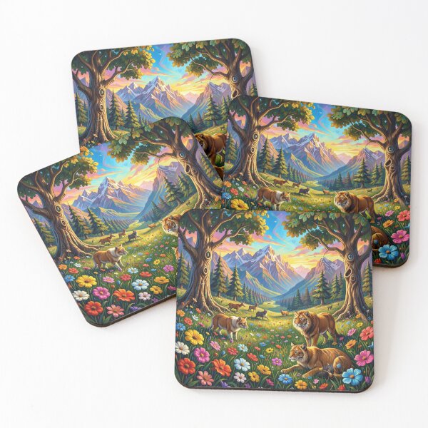 Item preview, 4D Picasso Inspired Fantasy Landscape with Tigers Wolves Deer and Nature Harmony designed and sold by FotoworldEdel.