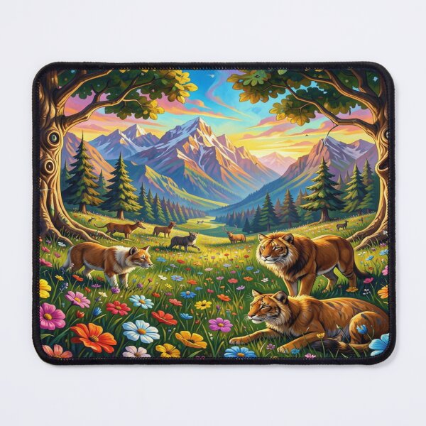 Item preview, 4D Picasso Inspired Fantasy Landscape with Tigers Wolves Deer and Nature Harmony designed and sold by FotoworldEdel.