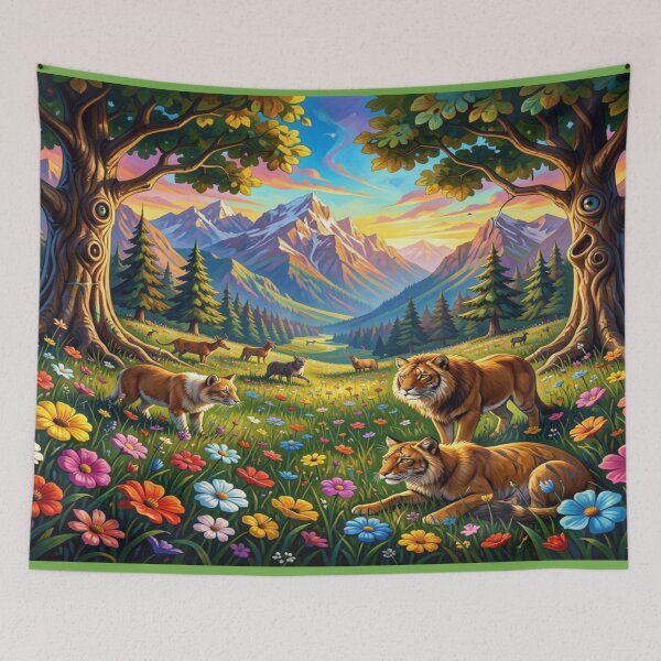 Item preview, 4D Picasso Inspired Fantasy Landscape with Tigers Wolves Deer and Nature Harmony designed and sold by FotoworldEdel.