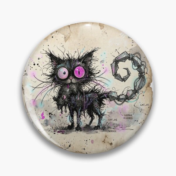 Item preview, Cyberpunk Cat Aesthetic with rat - Metal Tail Kitten Blueprint Drawing  designed and sold by GoMasa.