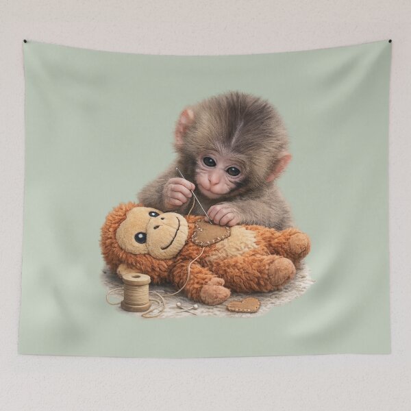 Item preview, Team Punch - Cute Baby Monkey Punch Repairing Plush Orangutan | Kawaii Wholesome Friendship Animal designed and sold by PopCulturePixel.
