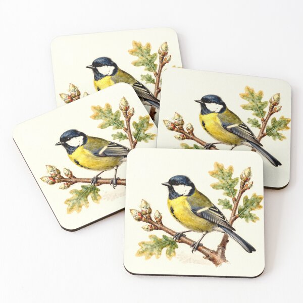 Item preview, Great Tit on Oak Branch – Vintage Natural History Bird Illustration designed and sold by AnimalAirtistry.